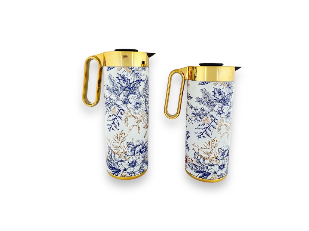 FK22-BBG FLASK SET OF 2PCS NEW BLUE FLOWER W/GOLD