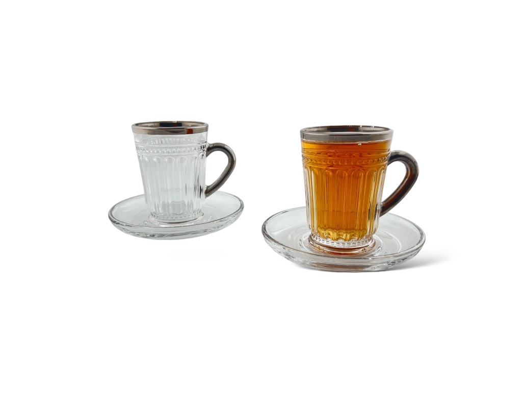 TEA CUP & SAUCER SET SILVER LINE - GL101-ITS