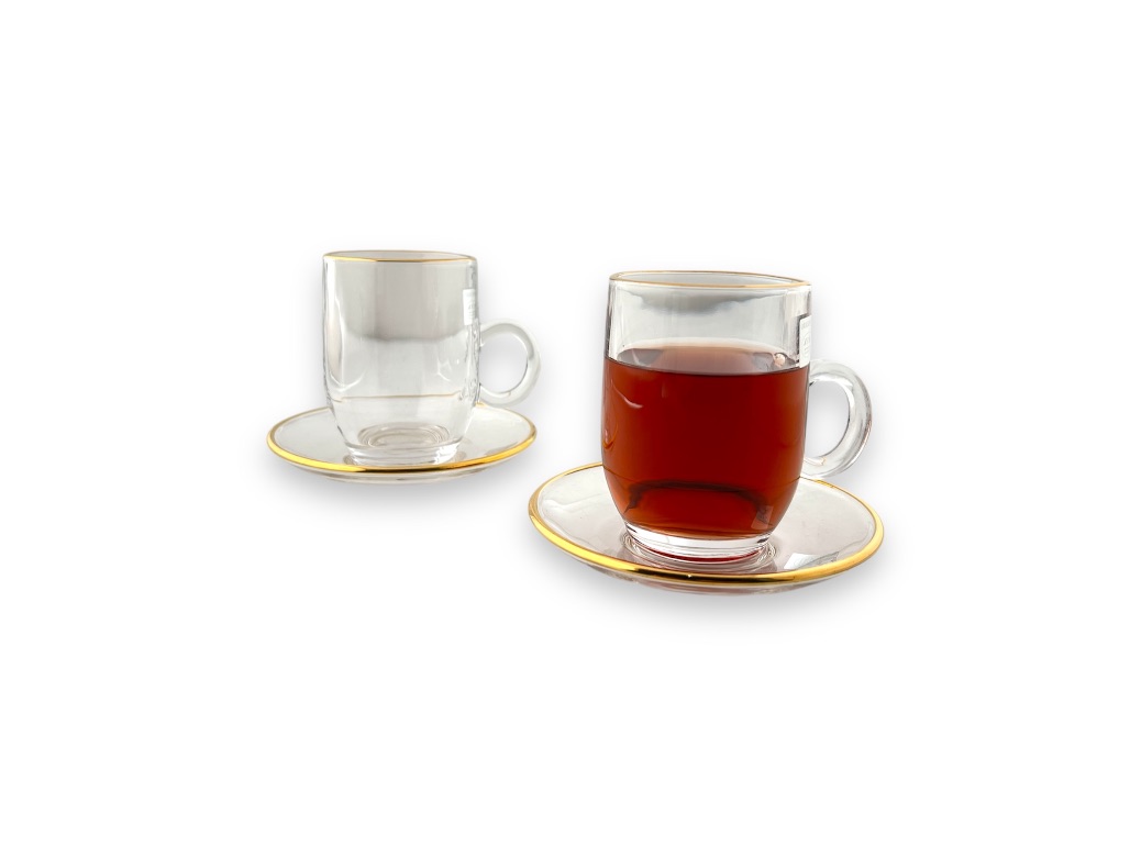 ZP3804E-M 12PCS MUG SAUCER GLASS GOLD