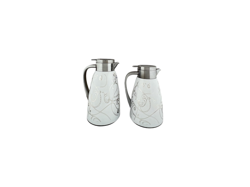 FK02-WHS FLASK SET OF 2PCS WHITE W/SILVER DESIGN