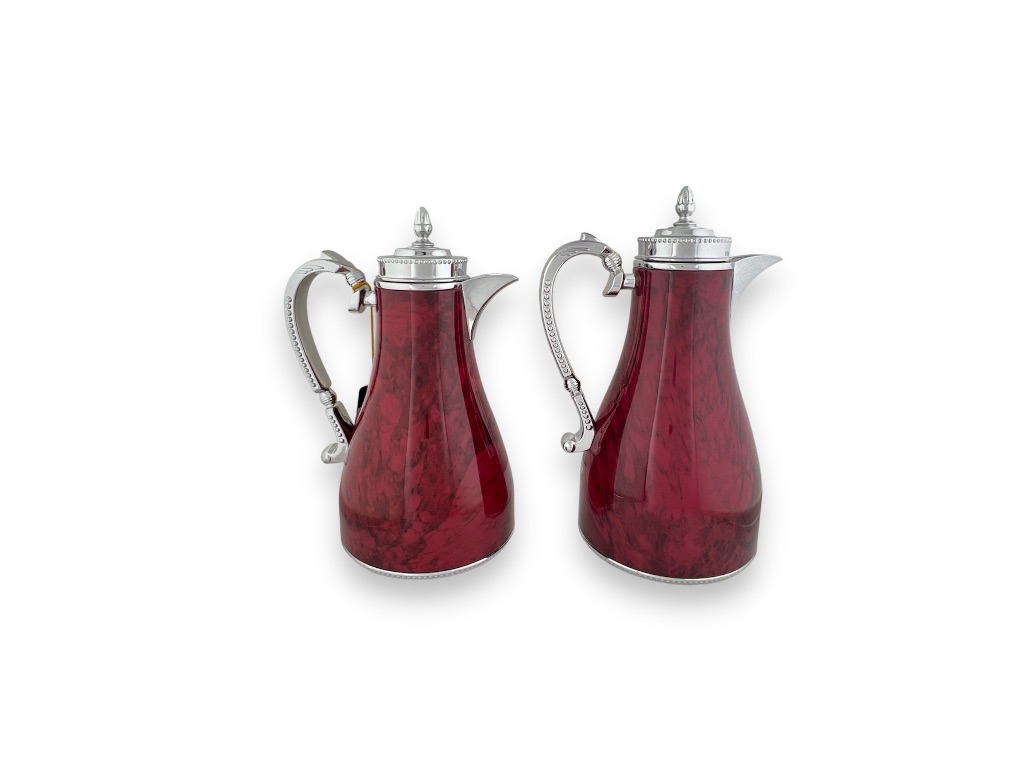 QAR-RMS FLASK SET OF 2PCS MARBLE RED SILVER