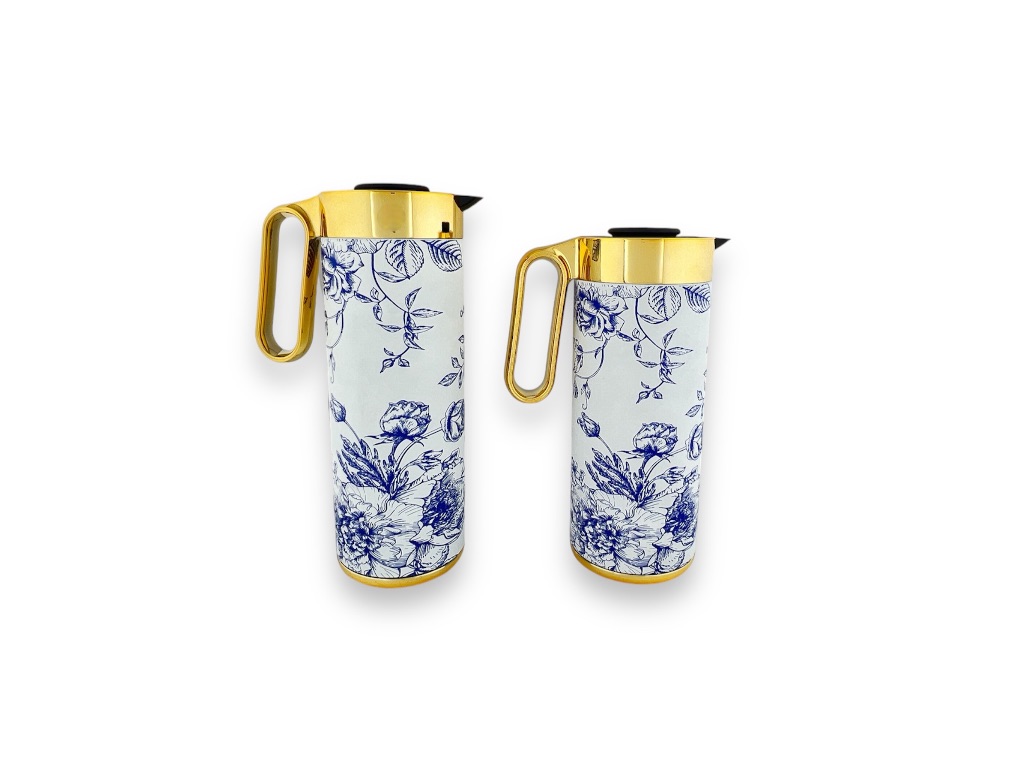 FK22-BFG FLASK SET OF 2PCS NEW BLUE FLOWER W/GOLD