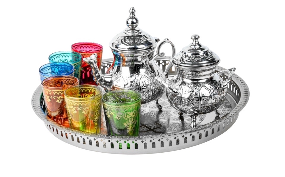 TO4469-S MOROCCAN TEA SET SILVER TRAY IN GIFT BOX