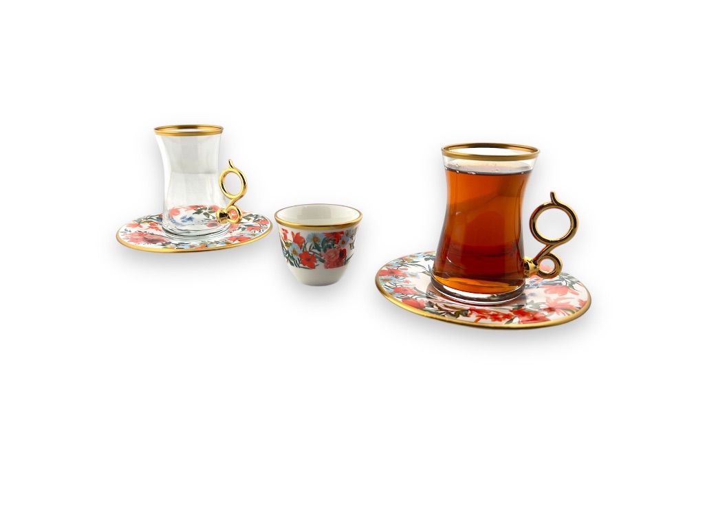 10443- SET OF 18PCS TEA CUP(6),TEA SAUCER(6), COFFEE CUPS(6)