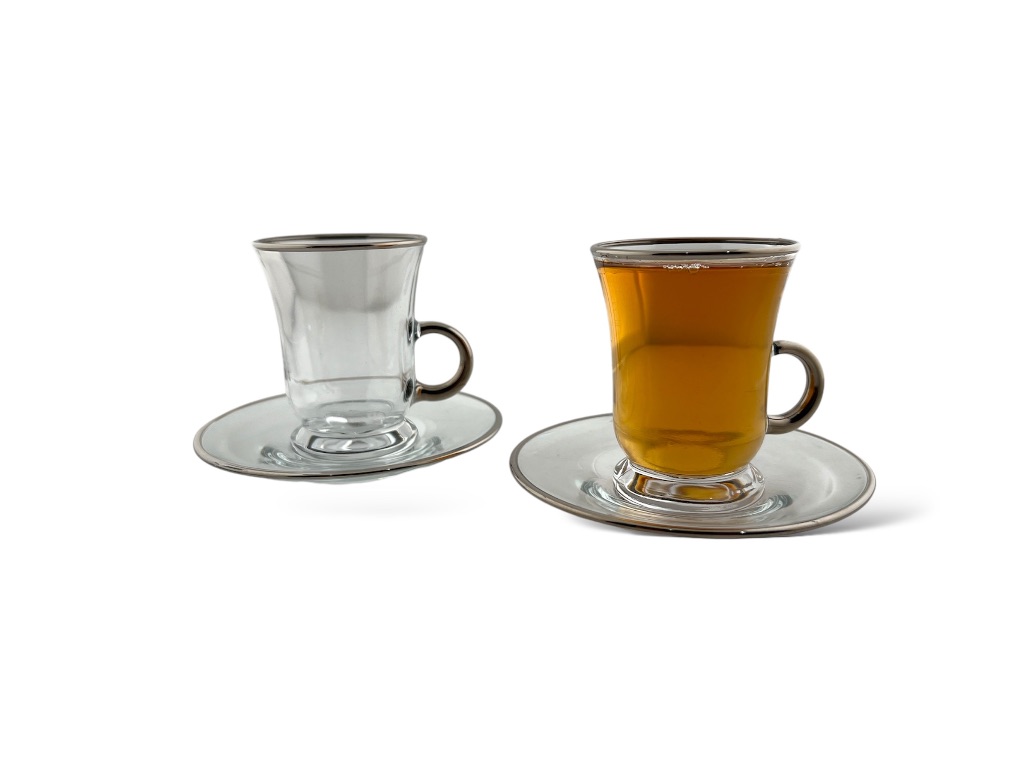 CAN 019 PLATIN PLATIN RIM Handled Tea Glass Set 12 pcs