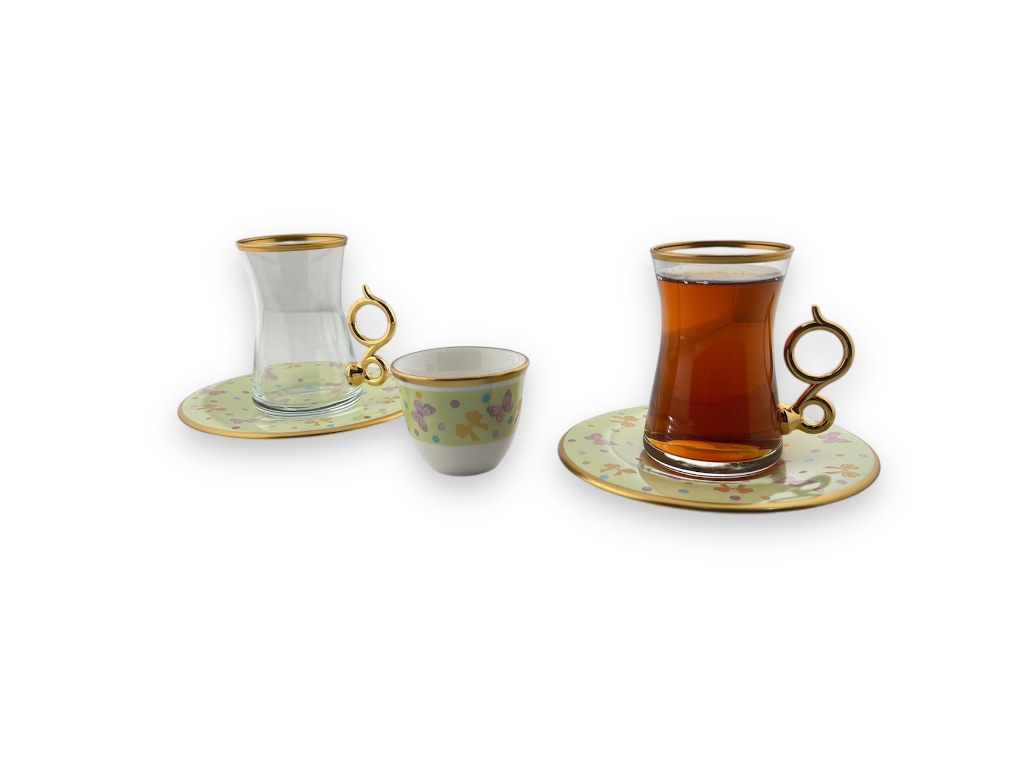 10449- SET OF 18PCS TEA CUP(6),TEA SAUCER(6), COFFEE CUPS(6)